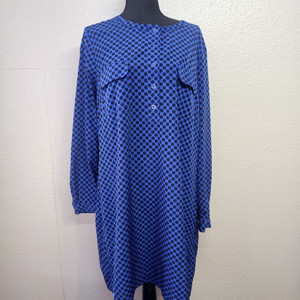Gap Women's XL Blue Black Polka Dot Shift Dress Long Sleeve Pocket Preppy H617